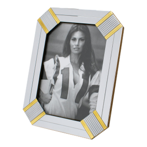 Noel Bc Geometric Brass and Chrome Picture Frame, Italy Circa 1970