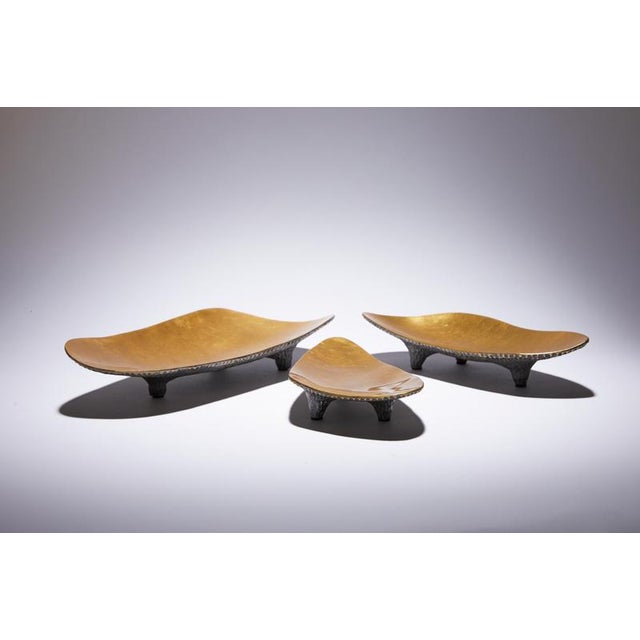 Bronze Satin White Gold Leaf Cups Tripod by Reda Amalou Design, Set of 3 For Sale - Image 4 of 9