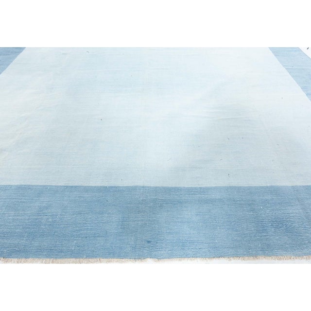 Mid 20th Century Doris Leslie Blau Vintage Indian Dhurrie Blue Rug For Sale - Image 5 of 10