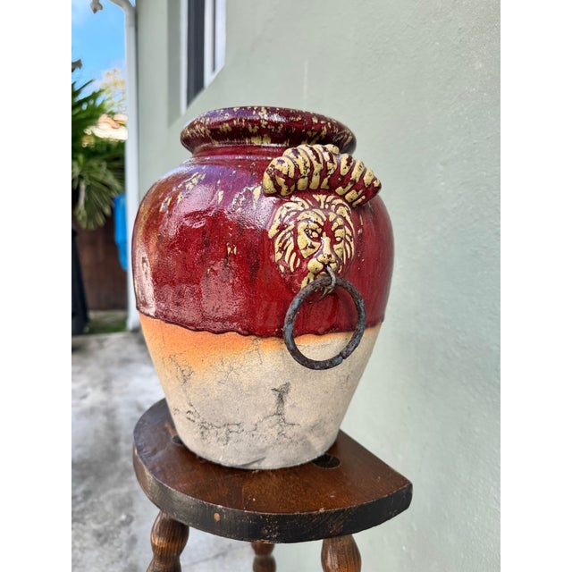 Red Terracotta Lion-Head Handles Vessel For Sale - Image 8 of 9