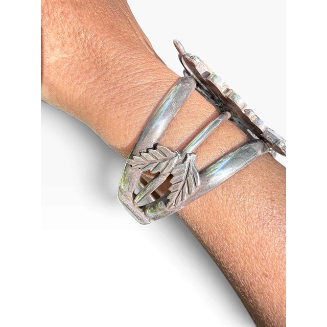 Vintage Navajo Style Sterling Silver Turquoise & Spiny Oyster Butterfly Cuff Bracelet For Sale - Image 11 of 12