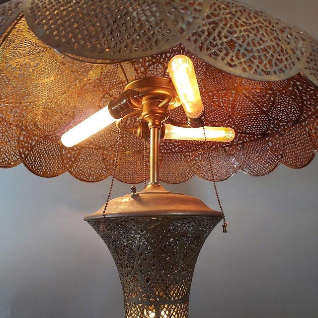 1950s Syrian Pierced Brass Floor Lamp For Sale - Image 4 of 13