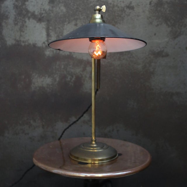 French Brass and Gray Enamel Table Light For Sale - Image 4 of 8