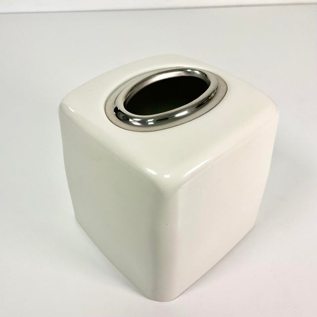 Metal 1980s Vintage Modern Contemporary Enameled Tissue Box Cover. For Sale - Image 7 of 11