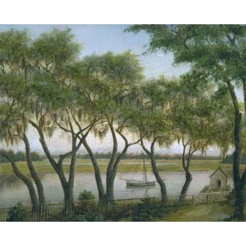 Title: Oakland Estuary. Artist: Joseph Lee (Californian, 1827-1880). Description: Oil on canvas, antique Louis XIV 23k...