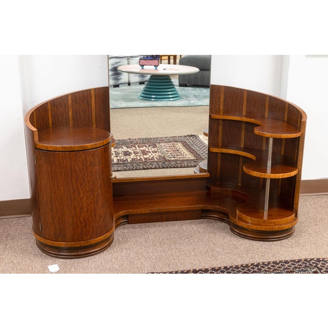 Art Deco Vintage Art Deco Modernist Walnut Wood Vanity With Storage Shelving and Mirror For Sale - Image 3 of 10