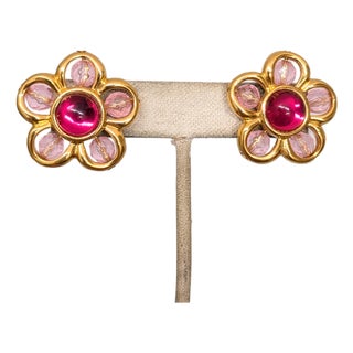 Vintage Signed Napier Pink Flower Pierced Earrings, 1992 Miami Collection- 2 Pieces For Sale