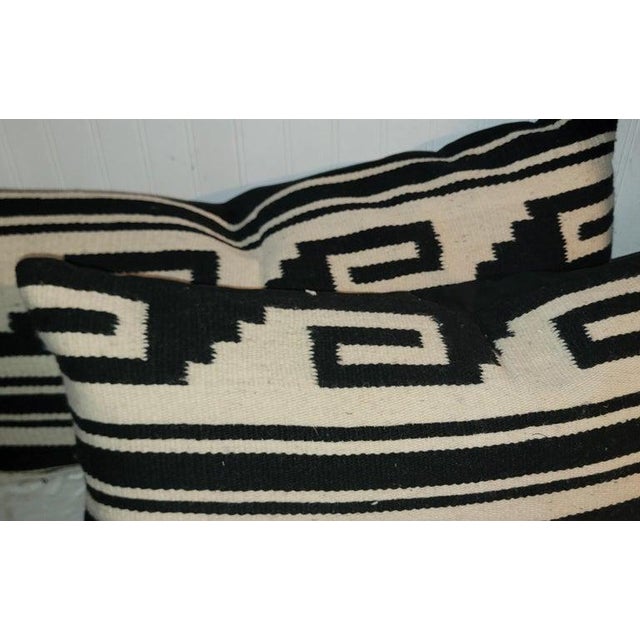 Pair of Early Mexican Indian weaving pillows in fine condition.The condition are very good.The backings are black suede.