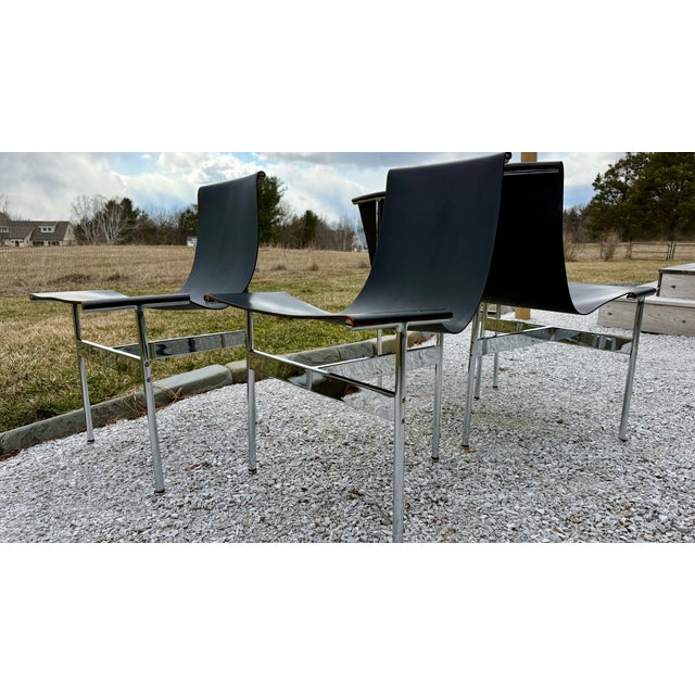 Black Set of 4, 1950's Katavolos T-Chairs, Chrome and Black Leather Sling Chair For Sale - Image 8 of 13