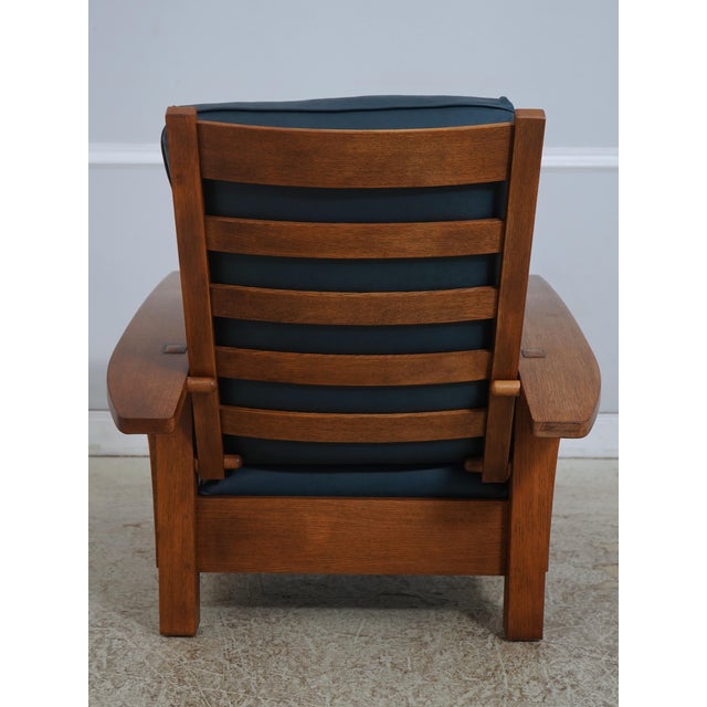2000 - 2009 Stickley Mission Oak Leather Chair & Ottoman For Sale - Image 5 of 18
