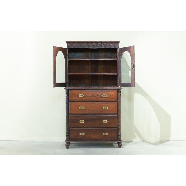 Antique Anglo-Indian Carved Desk Bookcase, India, 19th Century For Sale - Image 11 of 18