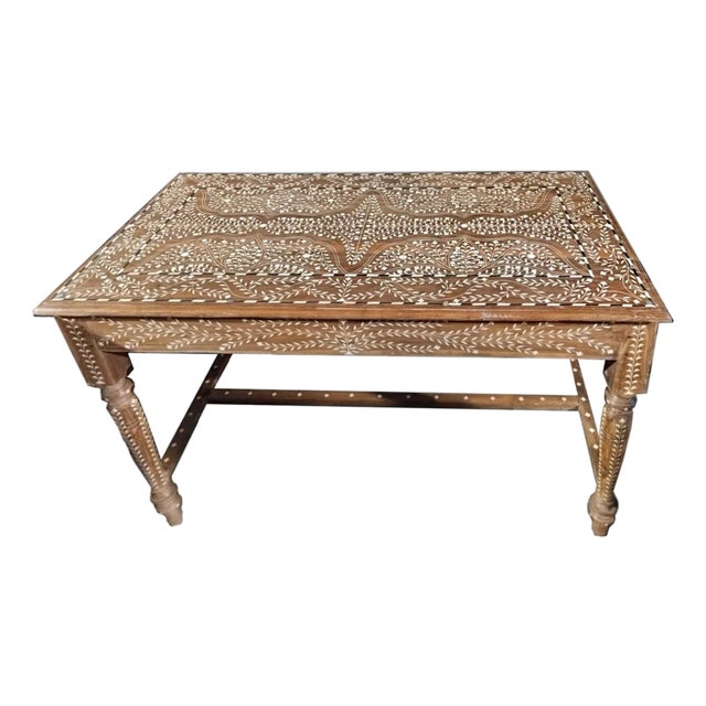 Late 20th Century Inlaid Teak Writing Desk From India For Sale