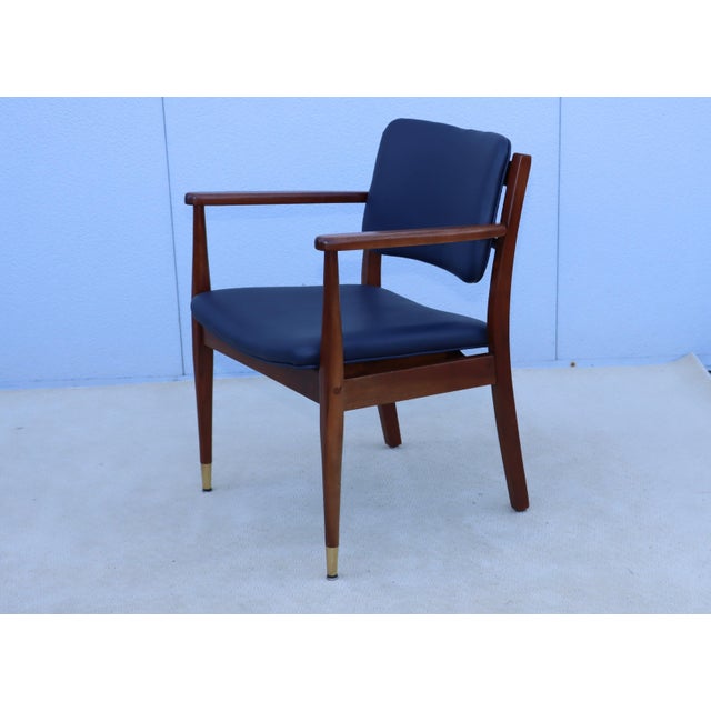 Mid-Century Modern 1960's Walnut Armchairs With Blue Leather Upholstery - A Pair For Sale - Image 3 of 12