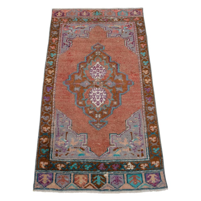1970s Hand Made Turkish Rug Small Rug Kitchen Mat Organic Wool Entry Decor - 1'8" X 3'3" For Sale - Image 4 of 13