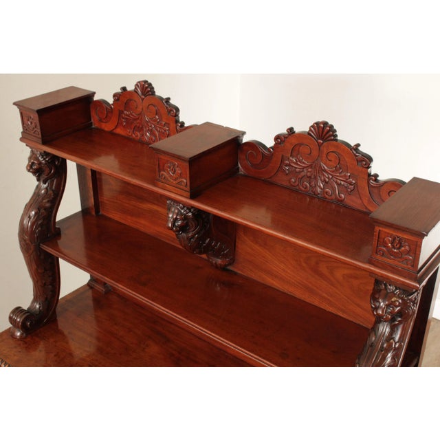 Victorian Antique English Charles X Style Carved Mahogany Chiffonier Sideboard For Sale - Image 3 of 13