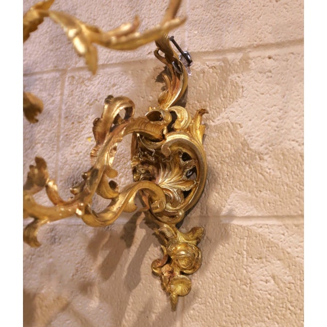 Pair of 19th Century French Louis XV Rococo Bronze Dore Eight-Light Wall Sconces For Sale - Image 10 of 13