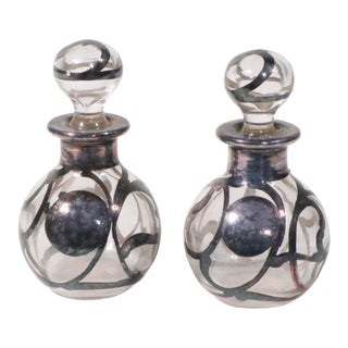 Early 20th Century Pr. Silver Overlay Perfume Bottles For Sale