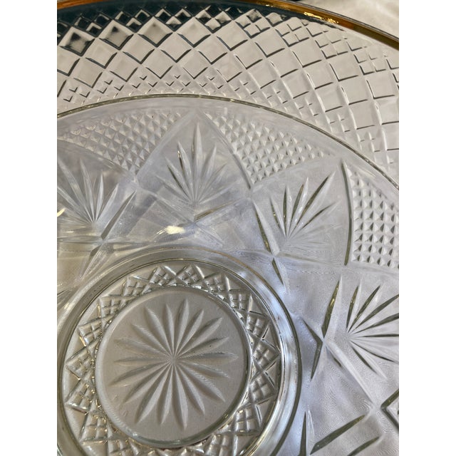 Mid 20th Century Luminarc Diamond-Cut Crystal Serving Bowl With 18k Gold Rim For Sale - Image 4 of 10