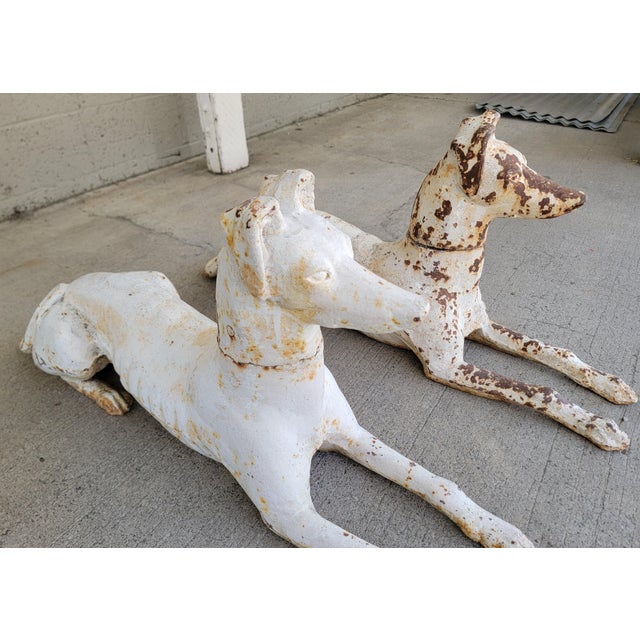J. W. Fiske Antique Recumbent Cast Iron Greyhounds a Pair For Sale - Image 10 of 11