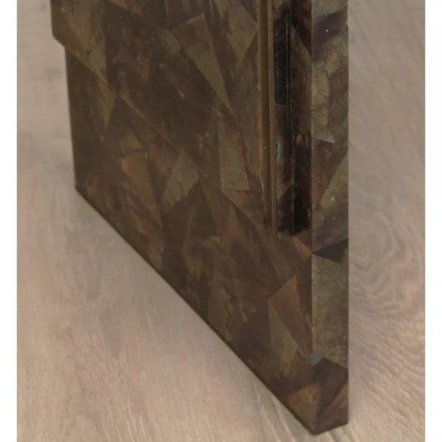 Vintage R & Y Augousti Tessellated Pen Shell With Brass Inlay Bar Server or High Cabinet For Sale - Image 11 of 12