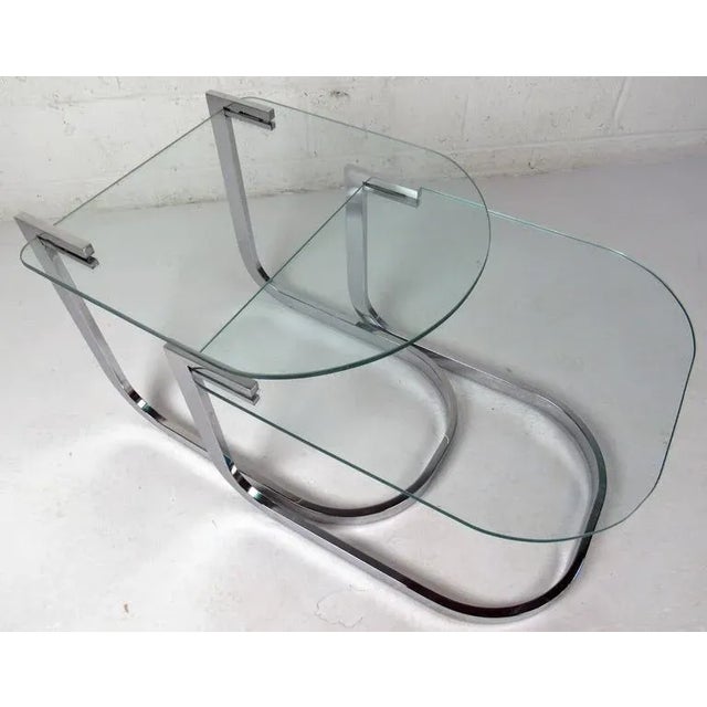 Transparent Modern Chrome and Glass Nesting Tables by Design Institute of America - a Pair For Sale - Image 8 of 10