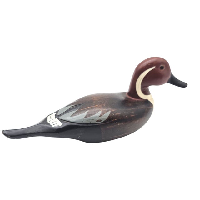 Figurative Vintage Hand Carved Pintail Duck Decoy With Glass Eyes, 1984 For Sale - Image 3 of 7