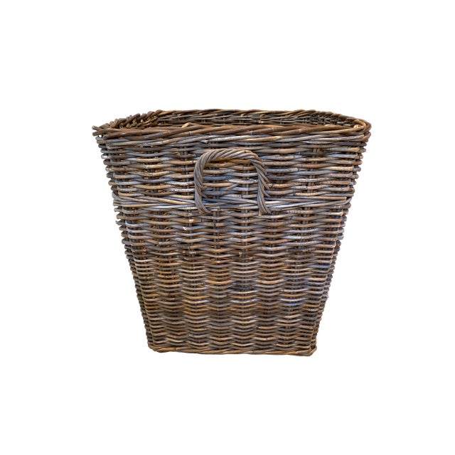 Wood French Large Wicker Handled Basket For Sale - Image 7 of 10