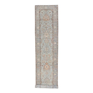 Hand-Knotted Tabriz Style in Light Blue Runner by Keivan Woven Arts, 3' X 17'8" For Sale
