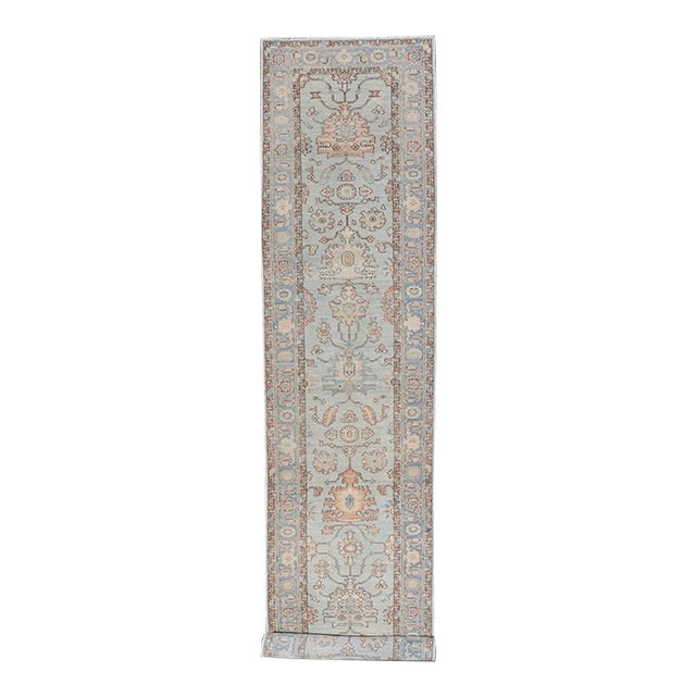 Hand-Knotted Tabriz Style in Light Blue Runner by Keivan Woven Arts, 3' X 17'8" For Sale