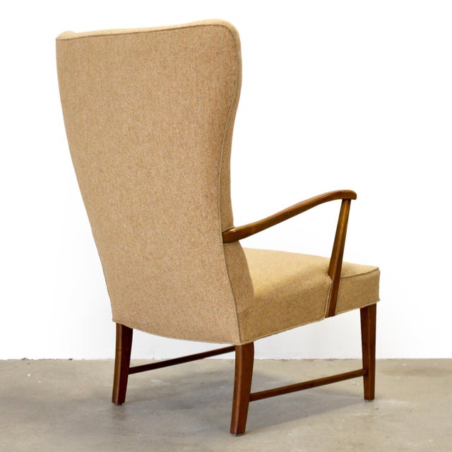 1950s Danish Oak Wingback Armchair For Sale - Image 4 of 6