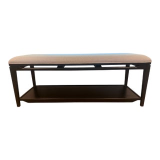Arhaus Upholstered Wood Bench With Lower Shelf – 48” For Sale