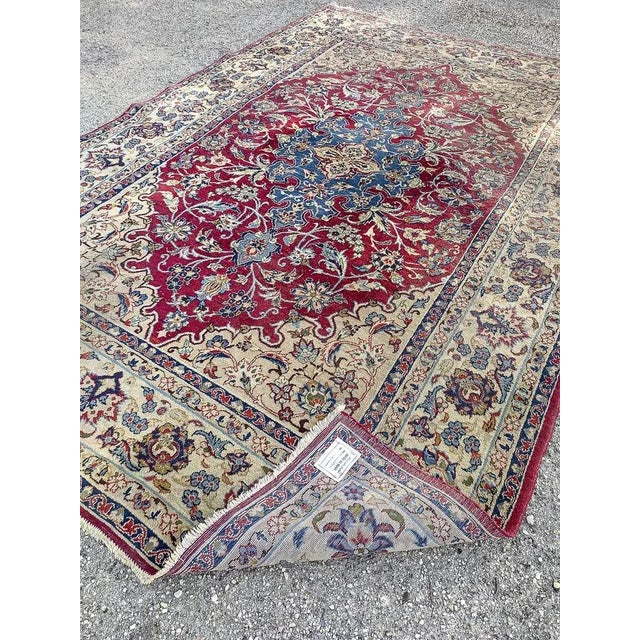 Red Middle Eastern Wool Rug with Floral Designs, 1980 For Sale - Image 8 of 9