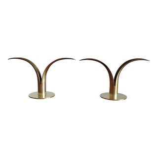 Pair of Scandinavian Modern Brass Lily Liljan Konst Candle Holders For Sale