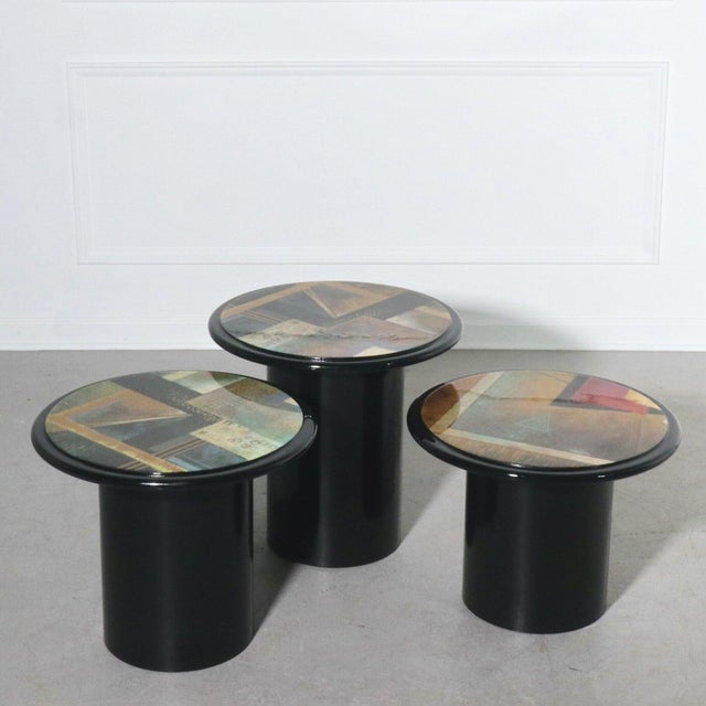 Black 1990s Memphis Milano Style Pedestal Nesting Tables - Set of 3 For Sale - Image 8 of 8
