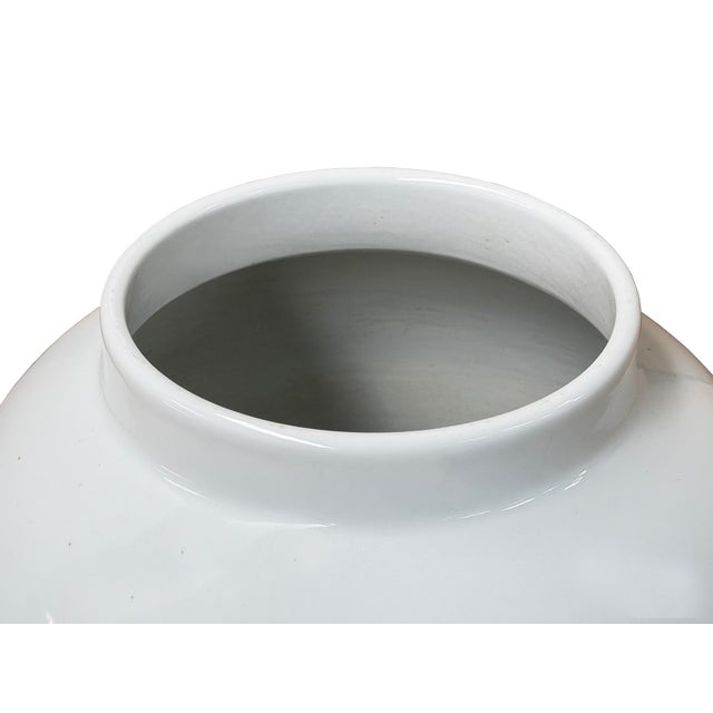 White Monochrome Round Relief Floral Motif Ceramic General Temple Jar For Sale - Image 11 of 14