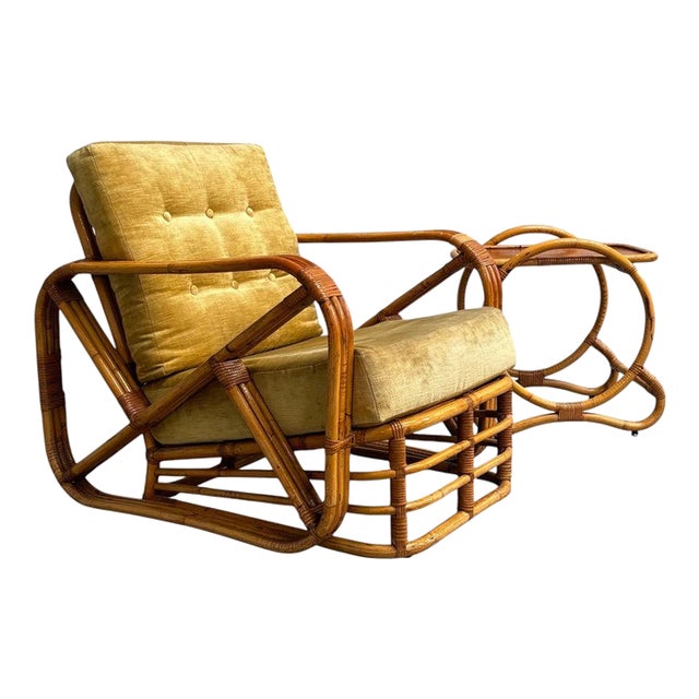 Set of Bamboo and Rattan Chair and Ottoman by Paul Frankl, USA, 1960s For Sale