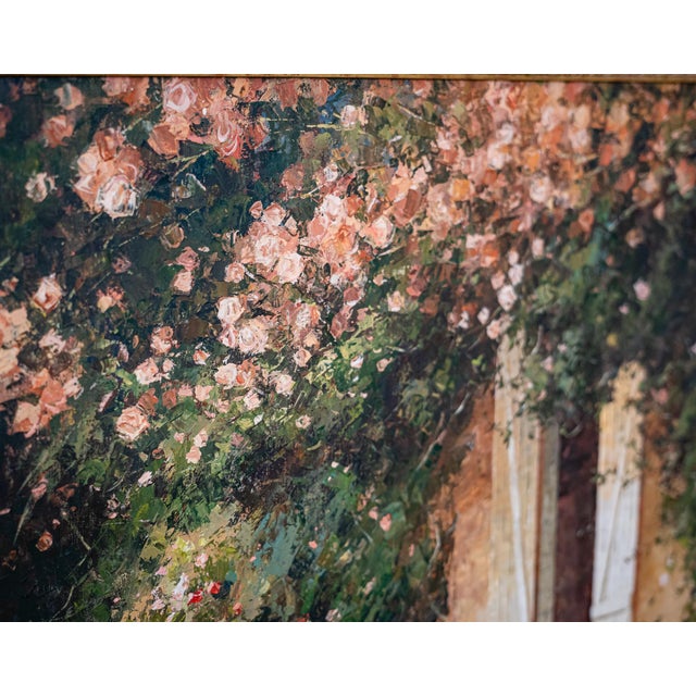 Italian 1980s Large Summer Garden Scene Oil Painting by Vitali For Sale - Image 3 of 7