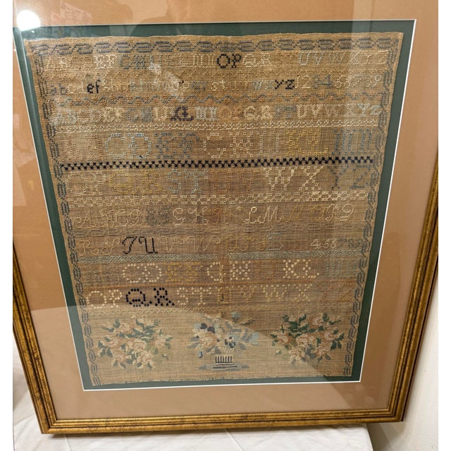Large Antique Early 19th Century Handmade Embroidered Needlepoint Sampler Art For Sale - Image 11 of 16
