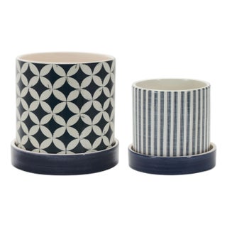 Geometric Pattern Planter with Plate (Set of 2) For Sale