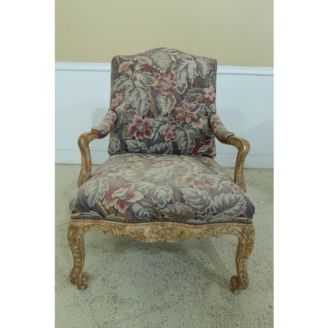 French French Louis XV Style Distressed Finish Open Armchairs - a Pair For Sale - Image 3 of 13