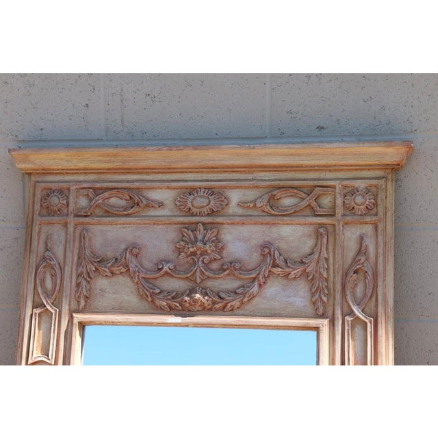 Neoclassical Vintage Italian Neoclassical Hand-Carved Wood Trumeau Wall Mirror, 1950s For Sale - Image 3 of 18