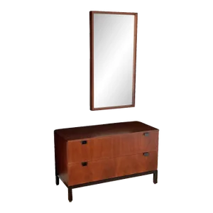 Milo Baughman for Directional Mid Century Walnut Two-Drawer Chest and Mirror, Circa 60's