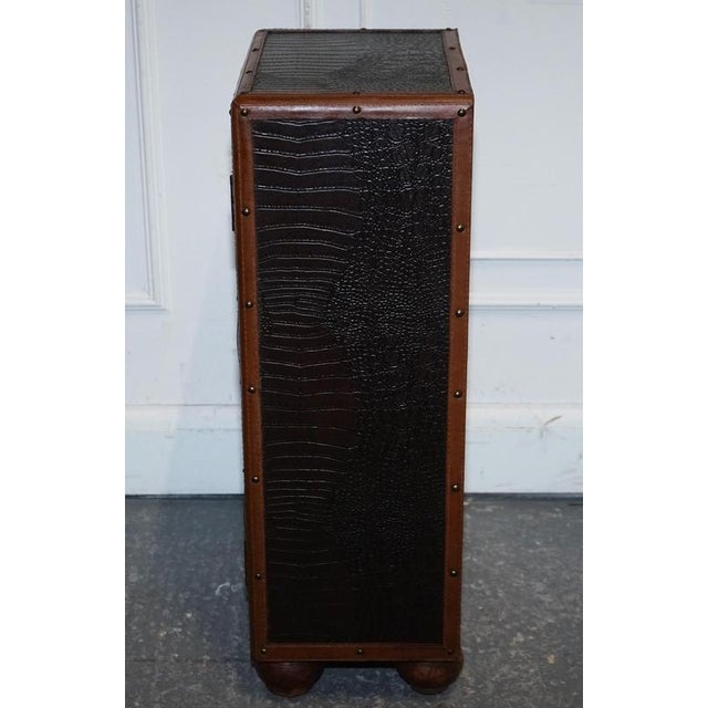 Vintage Brown Faux Crocodile Leather Trunk For Sale - Image 13 of 17