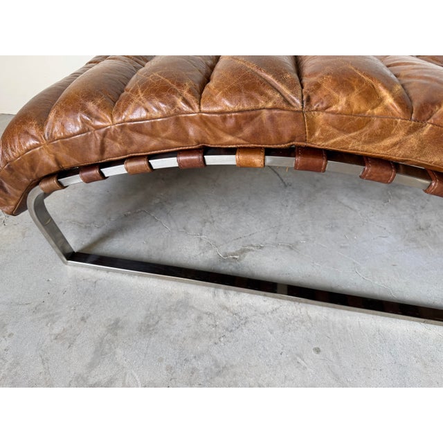Metal Restoration Hardware Oviedo Brown Leather & Chrome Chaise Lounge For Sale - Image 7 of 12
