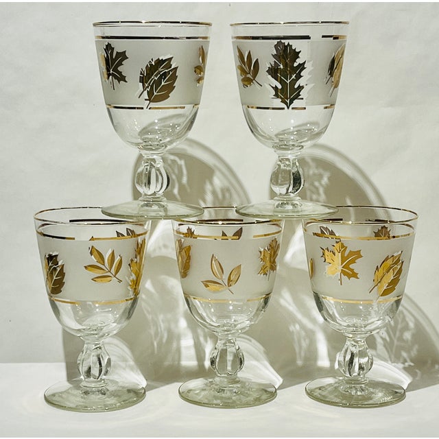 Vintage Libbey Gold Leaf Leaves Goblet Glasses Set of 5 Chairish