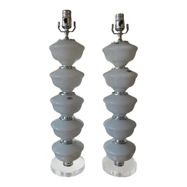 Mid-Century White Murano Glass Lamps-Pair For Sale - Image 9 of 10