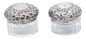 Compote Dishes in Embossed Silver and Faceted Glass, Set of 2