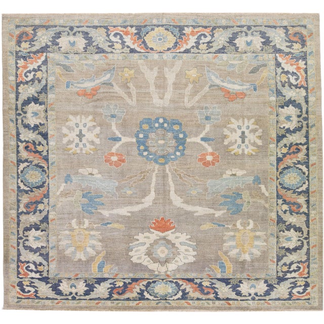 Textile Early 21st Century Floral Handmade Modern Sultanabad Wool Rug With Light Blue Field For Sale - Image 7 of 7