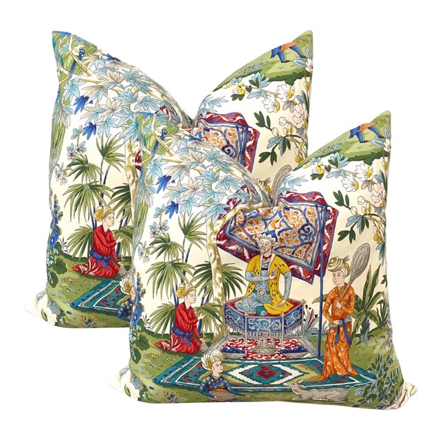 South Asian Chinoiserie Down PIllows - a Pair For Sale