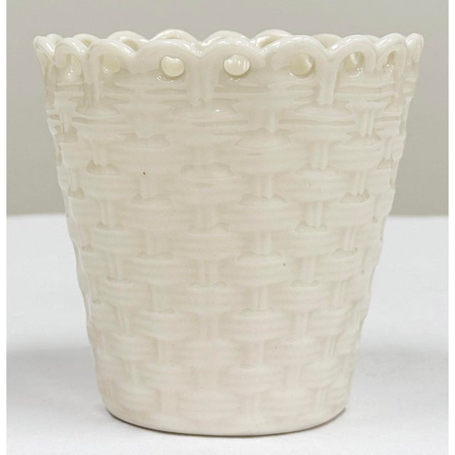 Late 20th Century Vintage Belleek Ireland Porcelain Floral Basketweave Motif Spill Vase For Sale - Image 5 of 7